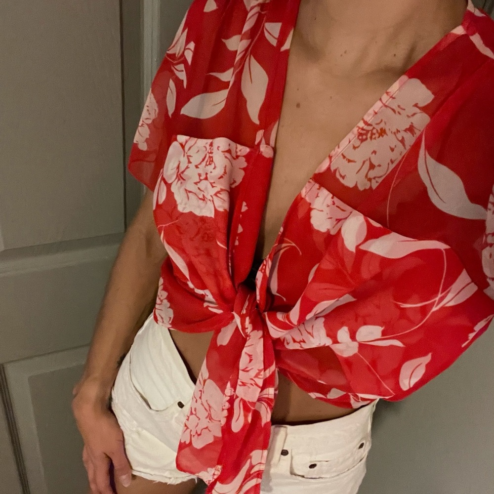 Show Me Your Mumu Red Kimono Tie Top